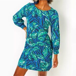 Lilly Pulitzer Elianna 3/4 Sleeve Dress. Indigo Breeze Shady Gators. Size M NWT